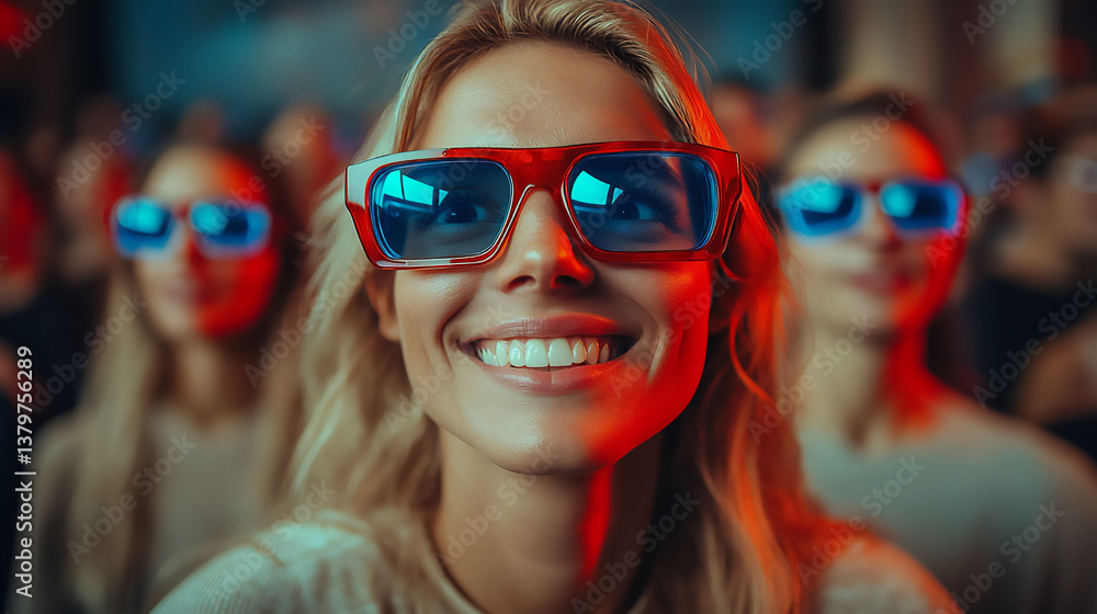 people wearing 3d glasses in a movie theater. people wearing 3d glasses in a movie theater.