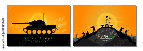 illustration of silhouettes of soldiers abstract concept for Kargil Vijay Diwas, banner or poster. Vector illustration set