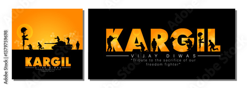 illustration of silhouettes of soldiers abstract concept for Kargil Vijay Diwas, banner or poster. Vector illustration set