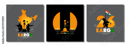 illustration of silhouettes of soldiers abstract concept for Kargil Vijay Diwas, banner or poster. Vector illustration set