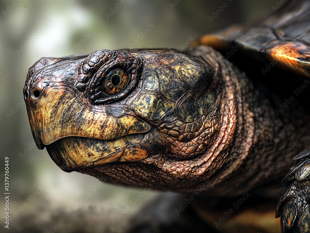 Fototapeta premium Close-up of a Land Turtle with Detailed Skin and Shell Texture