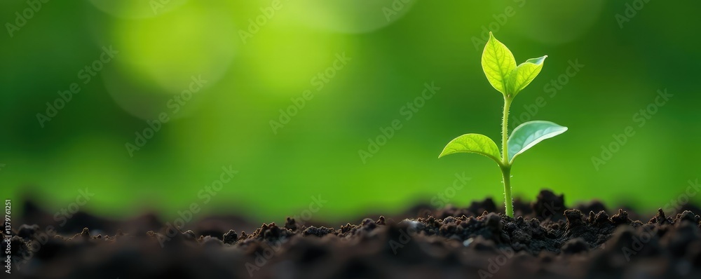 A single isolated plant stem with a few leaves and soil, greenery, flower, single A single isolated plant stem with a few leaves and soil, greenery, flower, single