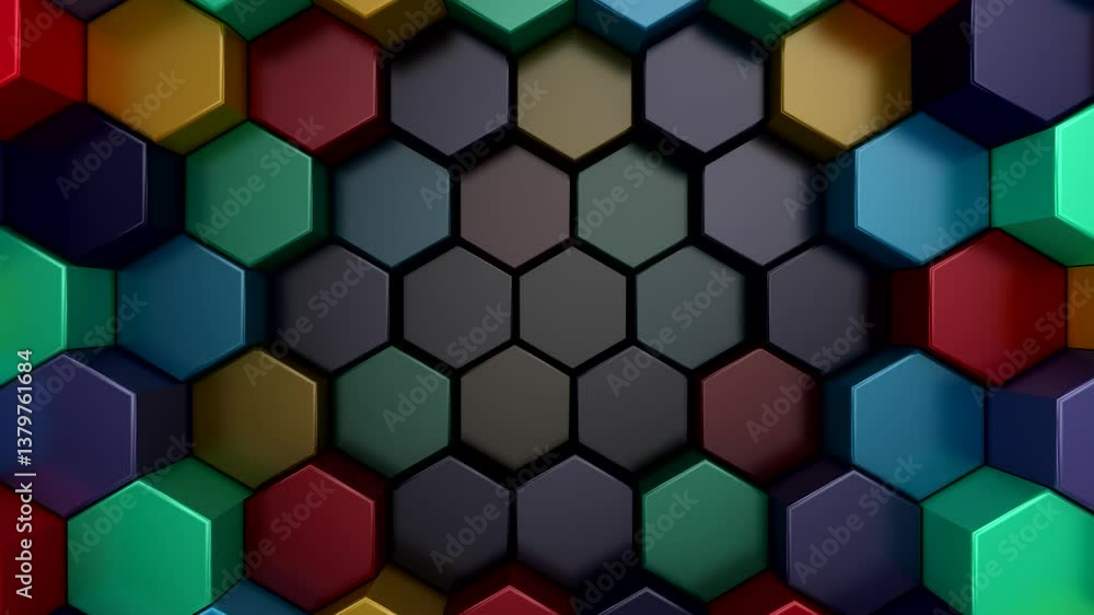 Hexagons Form A Wave. Abstract motion, loop, 3d rendering, 4k resolution
Hexagons Form A Wave. Abstract motion, loop, 3d rendering, 4k resolution