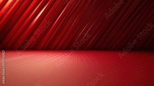 Abstract Red Geometric Background:  A Dramatic 3D Render of Diagonal Lines and a Sleek Surface