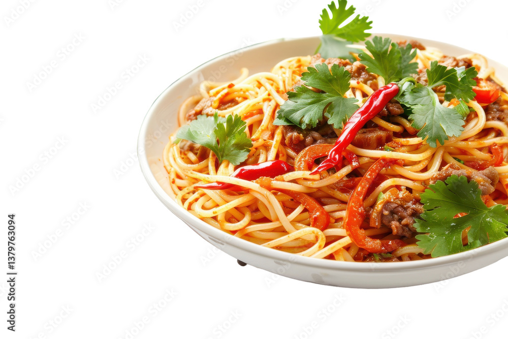 Lagman Uzbekistan with Fresh Garnish Isolated On Transparent Background Lagman Uzbekistan with Fresh Garnish Isolated On Transparent Background