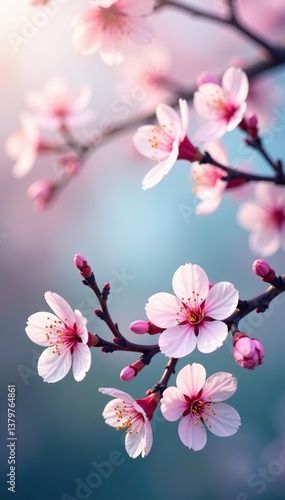 A beautiful banner featuring cherry blossom branches in full bloom, perfect for spring or nature-themed designs,  beauty,  vibrant
