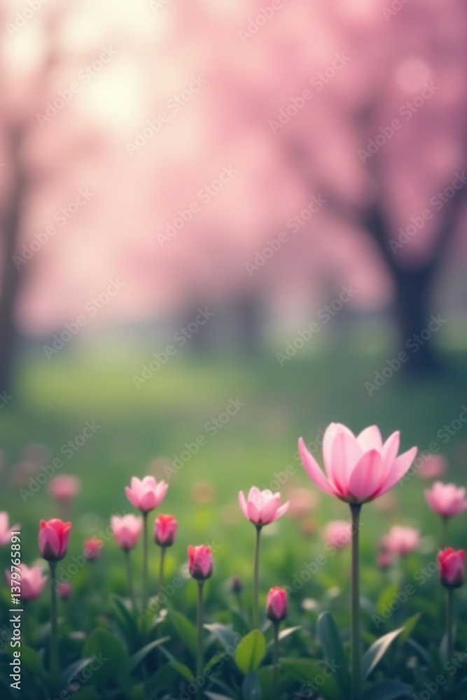 Fototapeta premium Abstract blurred spring background with soft pastel colors and bokeh effect, perfect for use as a backdrop for seasonal designs or advertisements, effect, soft