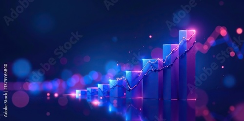 Abstract background of a glowing blue and purple financial graph chart symbolizing growth and success,  chart,  blue