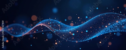 Abstract futuristic background with wave of connecting dots and lines on dark backdrop, representing data technology illustration,  futuristic,  technology