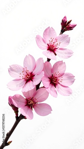 Beautiful pink sakura flowers blooming isolated on a white background,  flowers,  flora