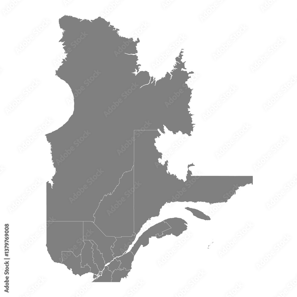 High Quality map of Quebec is a province of Canada, with borders of the counties