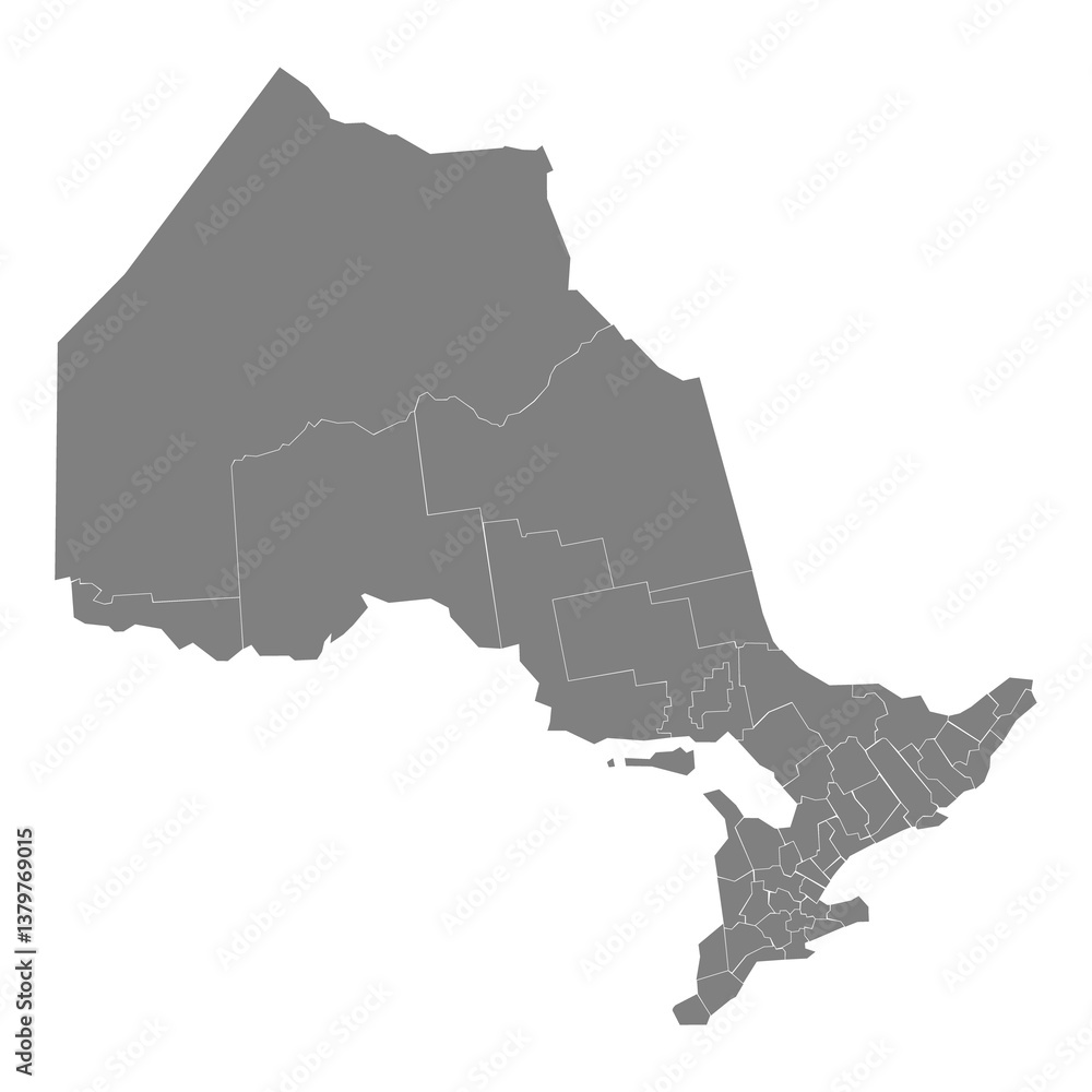 High Quality map of Ontario is a province of Canada, with borders of the counties