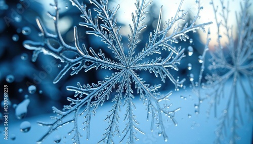 Beautiful close-up shot of intricate ice patterns on a window, creating a frosty and wintry background,  intricate,  close-up