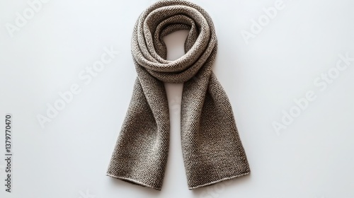 Textured gray knit scarf on white background - winter fashion accessory