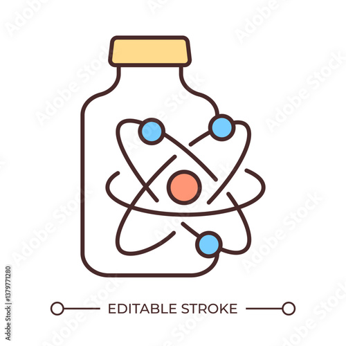 Science line color icon. Laboratory equipment, bottle. Atom sign. Radioactivity, radiotherapy. Laboratory research. Isolated vector illustration. Flat colorful symbol design. Editable stroke