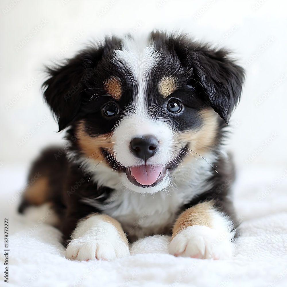 Happy Mini Aussie Puppy Portrait. Happy Mini Aussie Puppy Portrait.