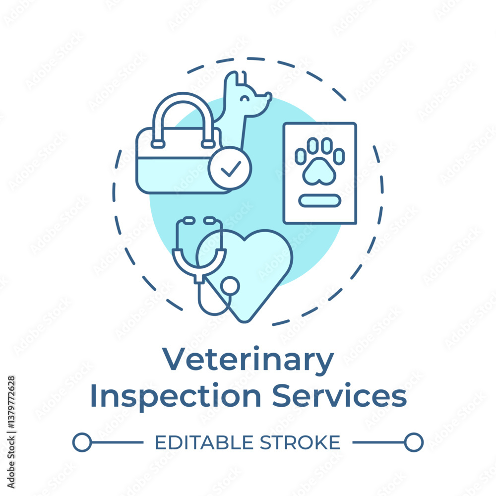 Veterinary inspection services soft blue concept icon. Health standards. Integrated border management. Round shape line illustration. Abstract idea. Graphic design. Easy to use in presentation Veterinary inspection services soft blue concept icon. Health standards. Integrated border management. Round shape line illustration. Abstract idea. Graphic design. Easy to use in presentation