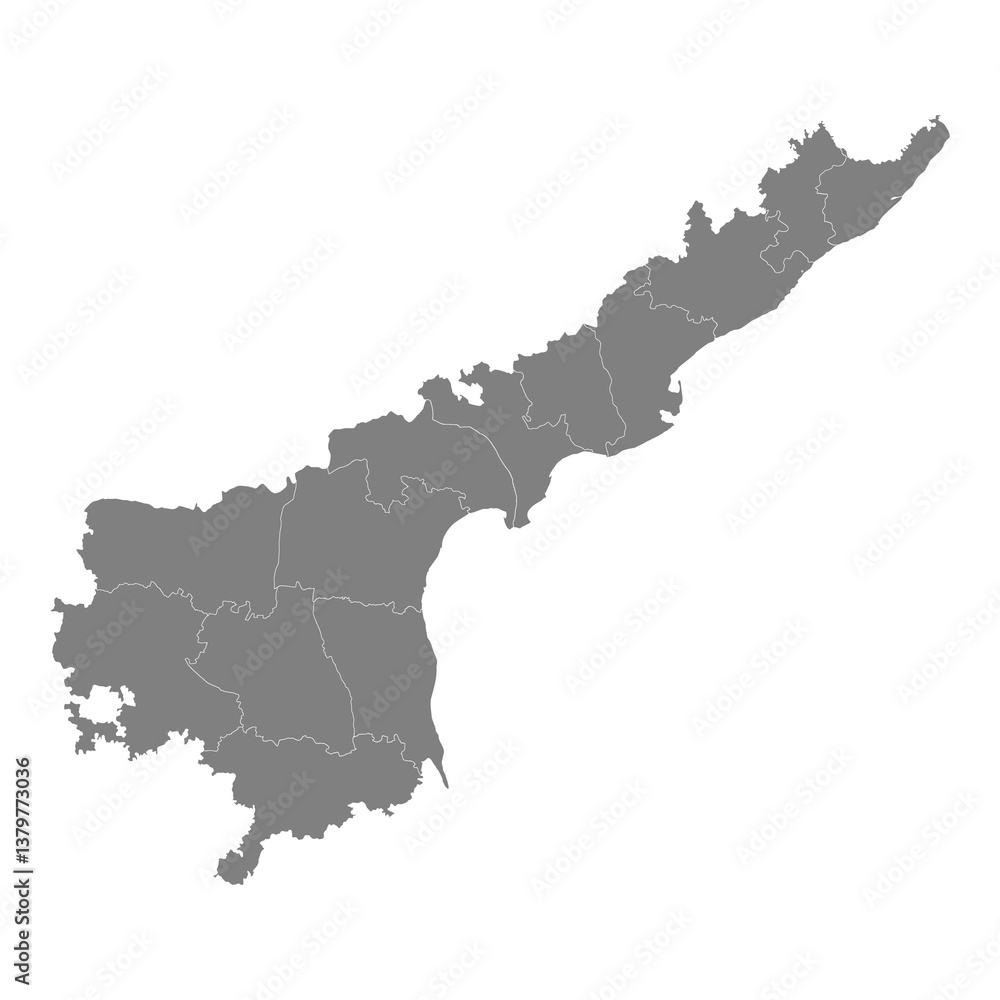 High Quality map of Andhra Pradesh is a state of India, with borders of the districts