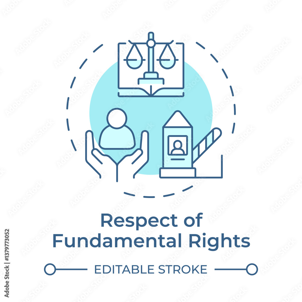 Respect of fundamental rights soft blue concept icon. Protection. Benefit of border management. Round shape line illustration. Abstract idea. Graphic design. Easy to use in promotional material