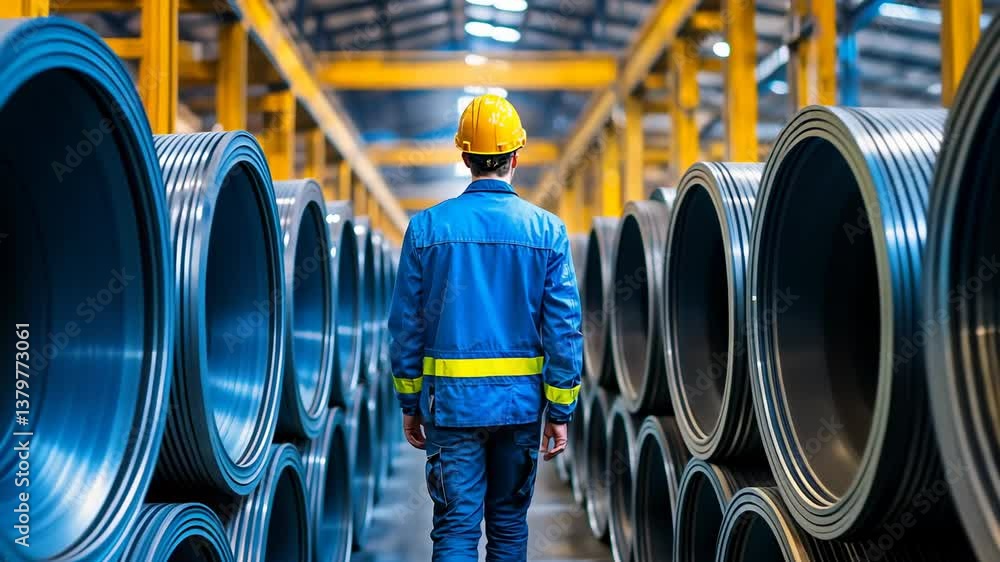 custom made wallpaper toronto digitalIndustrial Worker in Safety Gear Surrounded by Steel Coils in Factory