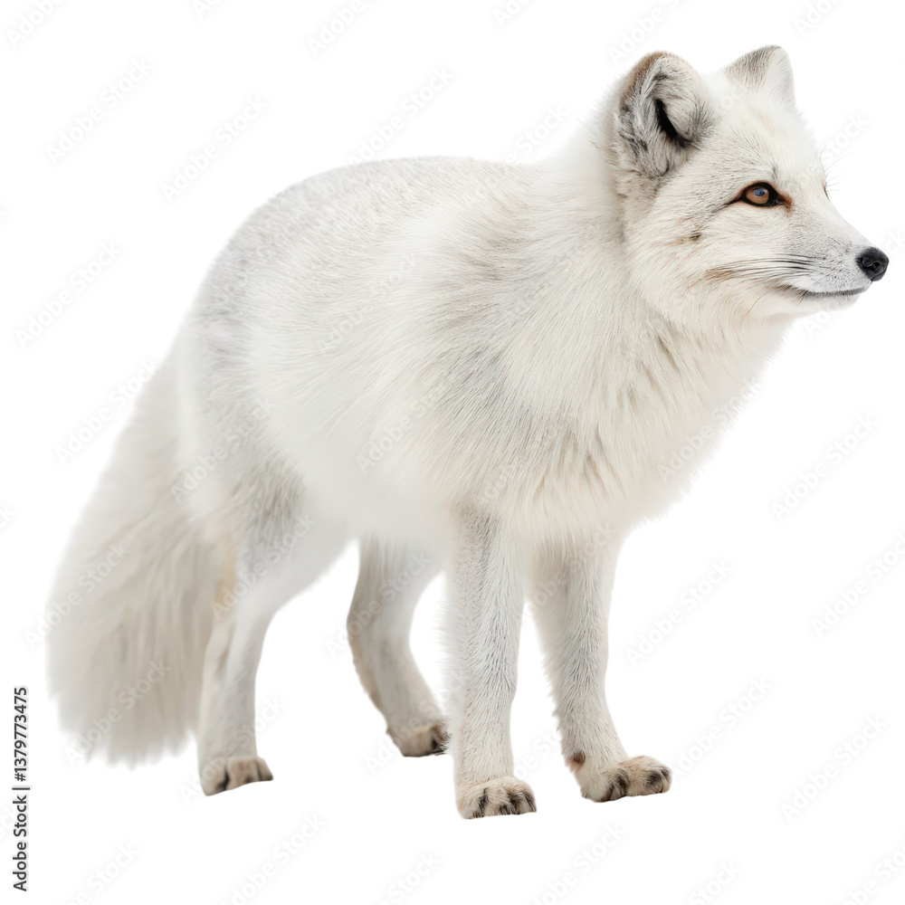 Obraz premium Stunning Arctic Fox with Fluffy White Fur Isolated on White