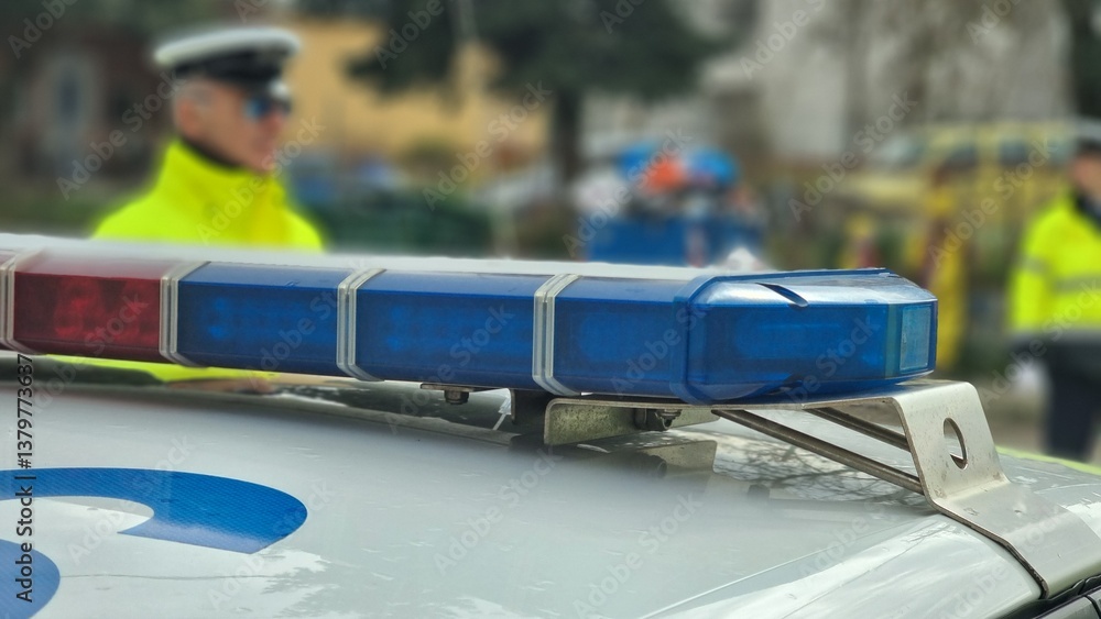 Obraz premium police blue light flash urgency caps