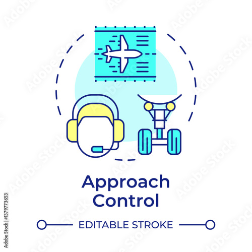 Approach control multi color concept icon. Flight operator, controller. Terminal maneuvering. Round shape line illustration. Abstract idea. Graphic design. Easy to use in article, blog post