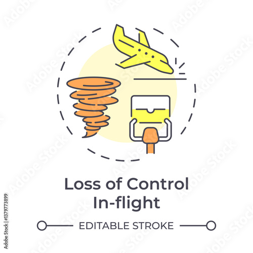 Inflight control loss multi color concept icon. Aviation safety, accident. Weather, turbulence. Round shape line illustration. Abstract idea. Graphic design. Easy to use in article, blog post