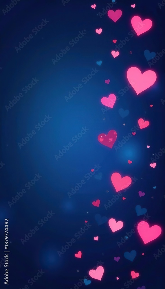 Obraz premium Abstract blue background filled with glowing hearts in various sizes, Valentine's Day, concept