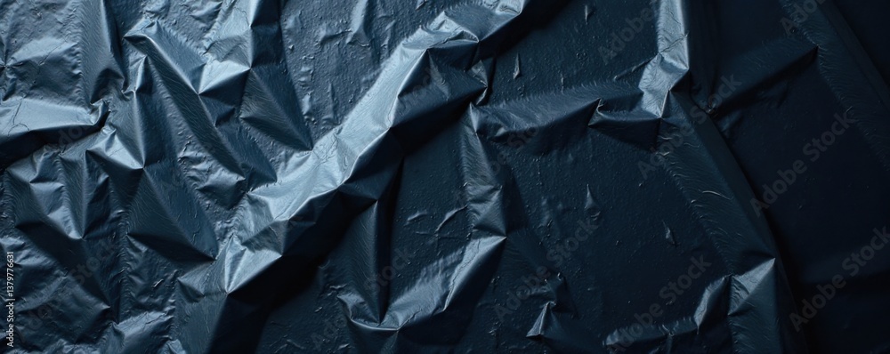 Wrinkled plastic wrap texture with creases and folds on dark surface , packaging, surface, industrial Wrinkled plastic wrap texture with creases and folds on dark surface , packaging, surface, industrial