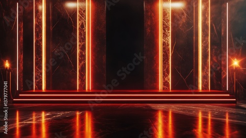 Fiery Neon Stage: A Glowing Red and Orange Marble Platform