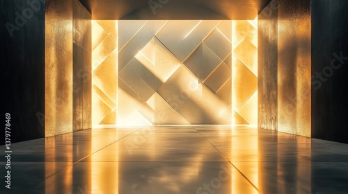 Golden Hour in Abstract Interior:  A Modern Architectural Space Basking in Warm Sunlight