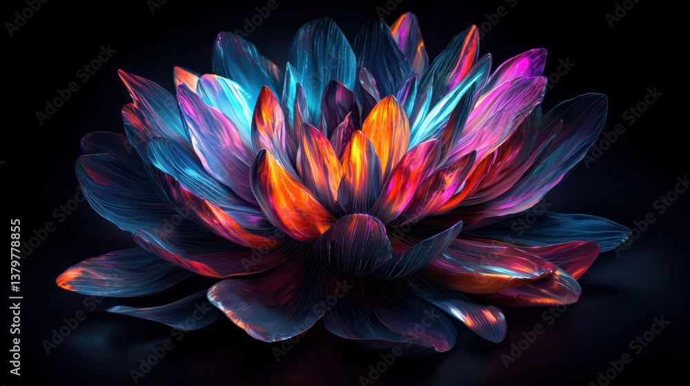 Fototapeta premium Vibrant flower with glowing petals blooming in darkness
