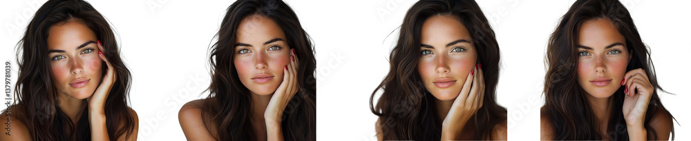 Portrait Collage of a Freckled Brunette with Green Eyes on Transparent Background Portrait Collage of a Freckled Brunette with Green Eyes on Transparent Background