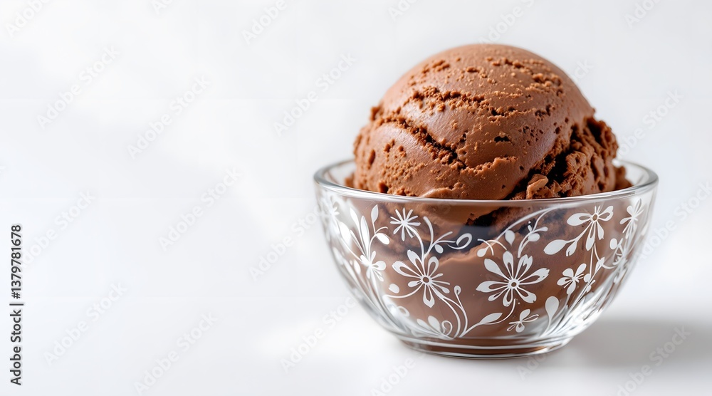 Rich Chocolate Ice Cream Scoop in Elegant Glass Bowl Rich Chocolate Ice Cream Scoop in Elegant Glass Bowl