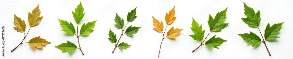 Branches with different textures on a bright white background, simple, leaf Branches with different textures on a bright white background, simple, leaf