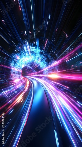 44. A holographic-inspired digital design with vibrant light streaks