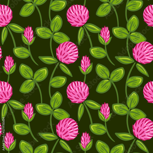 Wallpaper Mural A seamless pattern featuring vibrant red clover blooms, intricately arranged to create a harmonious and natural look. The design showcases lush greenery and delicate floral details, perfect for Torontodigital.ca