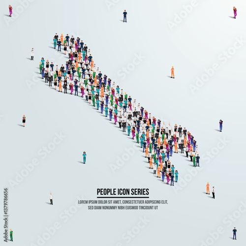 Labour day wrench tool icon or concept. large group of labor people form to create wrench tool. Vector illustration. Happy Labor Day.