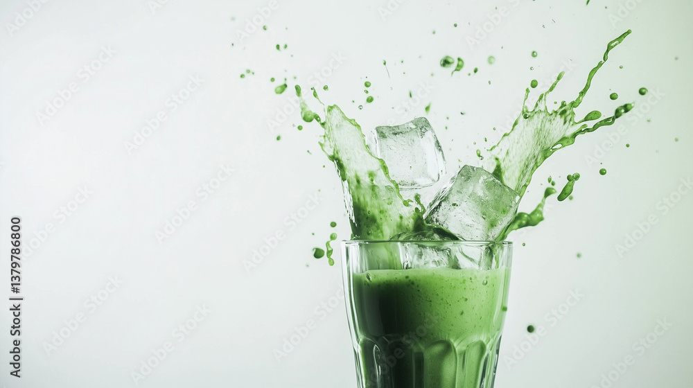 Spirulina smoothie splashes with ice, refreshing detox drink Spirulina smoothie splashes with ice, refreshing detox drink