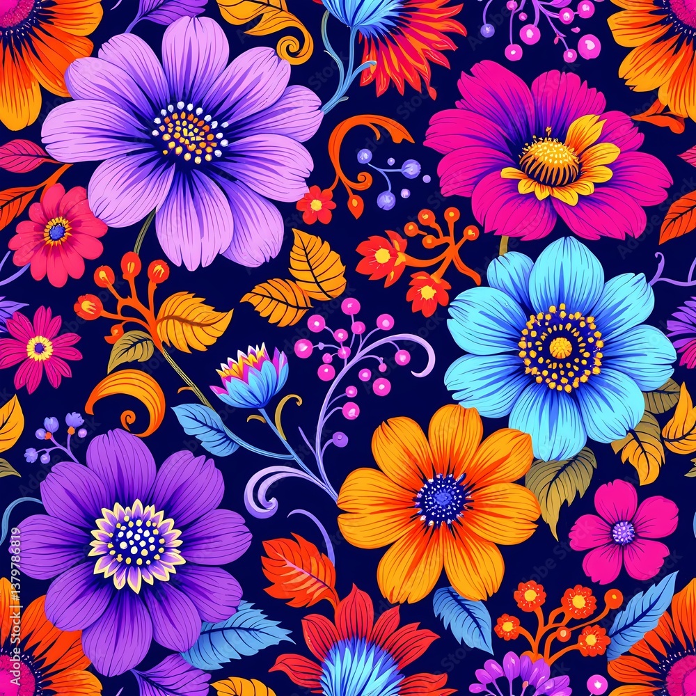 Vibrant Floral Textile Design Seamless Pattern for Fashion and Home Decor Vibrant Floral Textile Design Seamless Pattern for Fashion and Home Decor