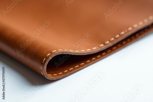 Brown leather flap, slightly curled edges, studio shot , organic, edge