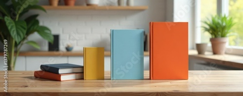 Wallpaper Mural Book cover mockup featuring different sizes with three book covers on a table, background, illustration Torontodigital.ca