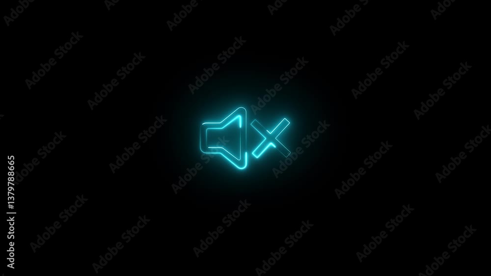 Glowing neon mute, no sound speaker icon 4k animation on black background. Neon no sound icon. Glowing neon mute, no sound speaker icon 4k animation on black background. Neon no sound icon.