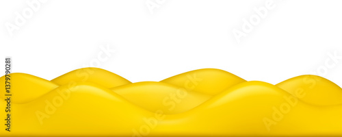 Sand dunes background vector 3d banner template. Cartoon yellow ground illustration, desert landscape. Summer banner backdrop