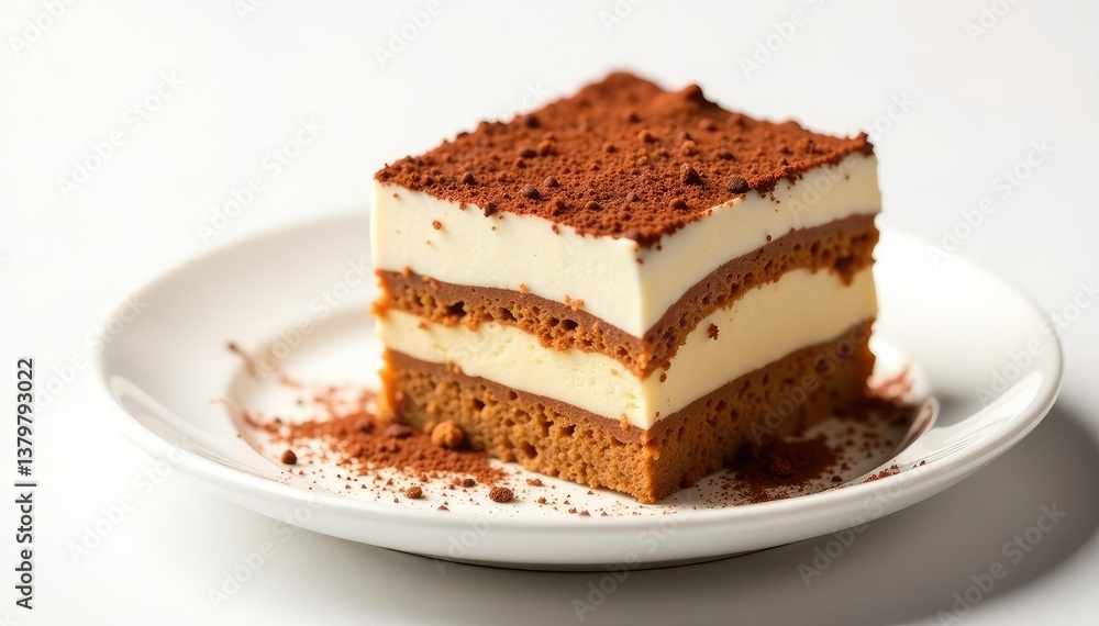 Classic tiramisu dessert, layers visible, isolated , cake, baking, white Classic tiramisu dessert, layers visible, isolated , cake, baking, white