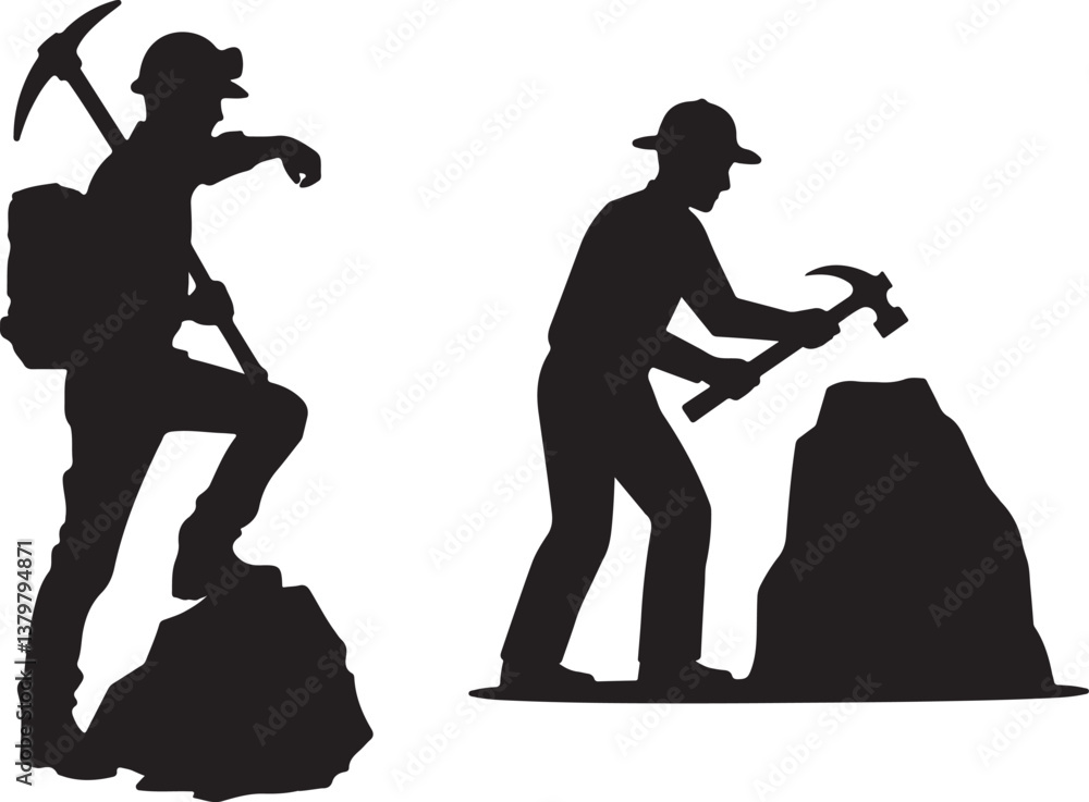 Ταπετσαρία silhouette of geologist with rock hammer vector art illustration