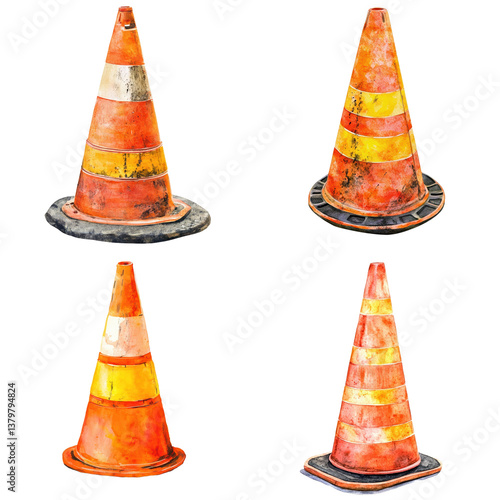 Watercolor Traffic Cone Illustration