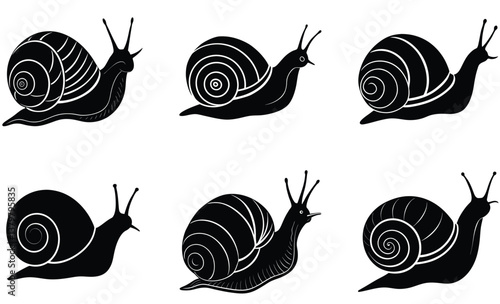 African giant snail wild animal silhouette black vector art set design