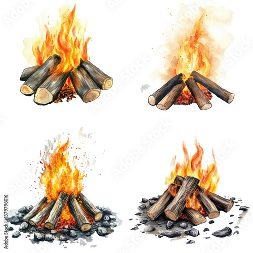 Watercolor Campfire Illustration